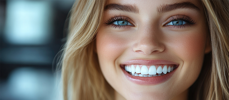 woman smiling confidently after getting veneers and 1-day crowns on Long Island