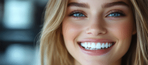 woman smiling confidently after getting veneers and 1-day crowns on Long Island