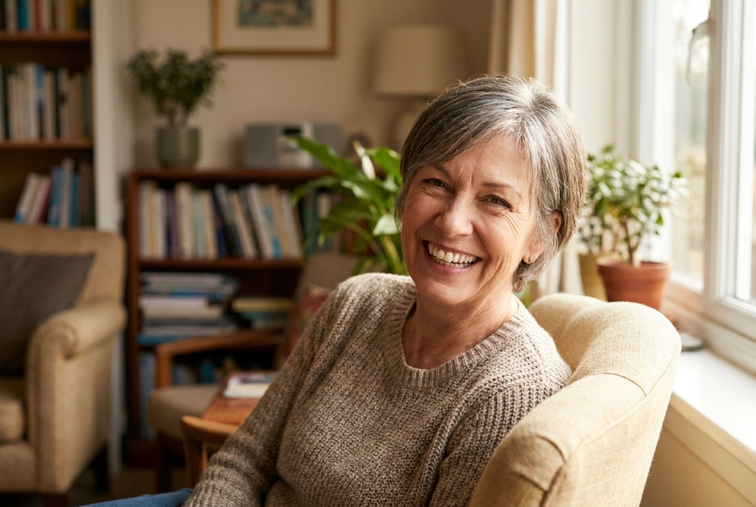 Happy denture patient at Island Dental