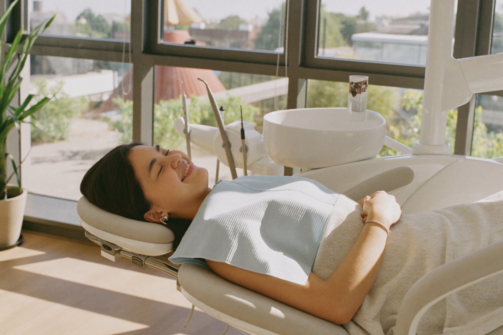 Patient relaxing peacefully in the dental chair at Island Dental