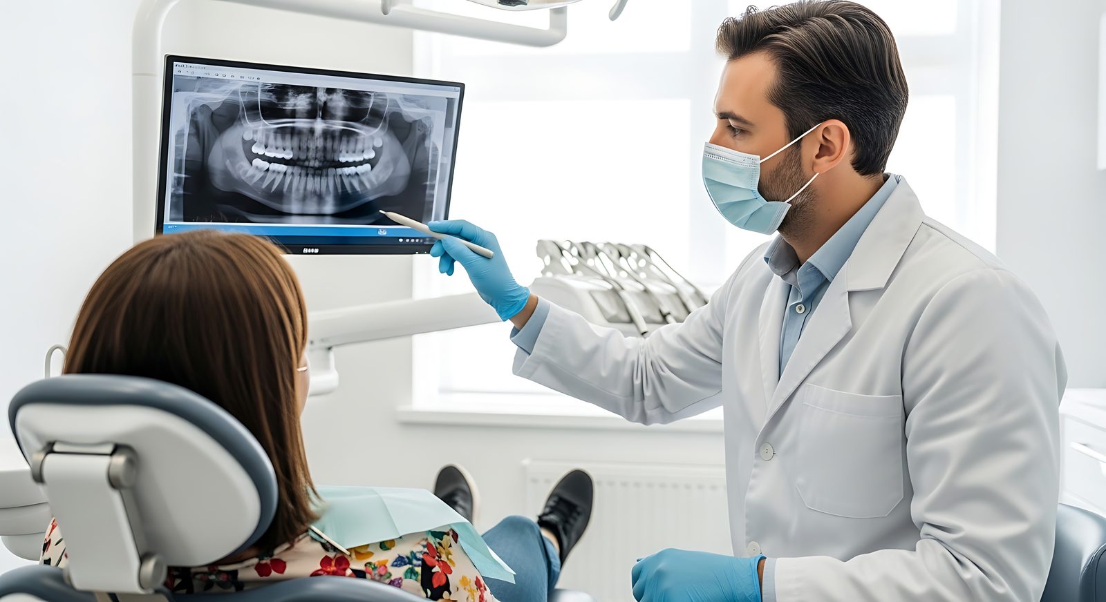 Island Dental dentist reviewing a 3D dental scan with a patient